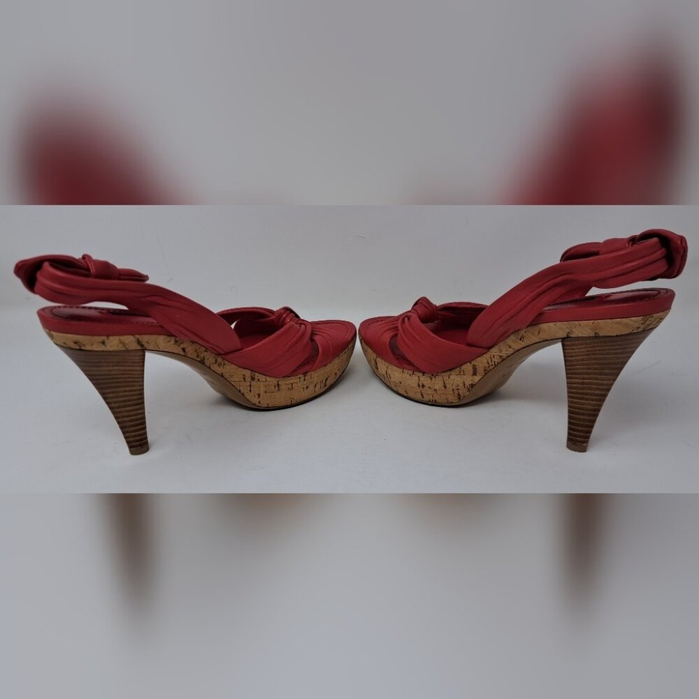 Louis Vuitton Red Leather Platform Slingback Sandals Deerskin Cork 37.5 EU / 7.5 - Picture 12 of 16